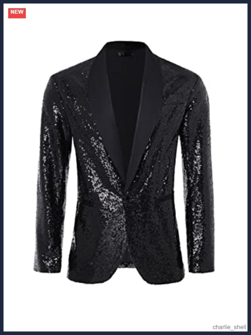 Sequin Tuxedo Jacket Blazer Shawl Collar One Button Formal Party